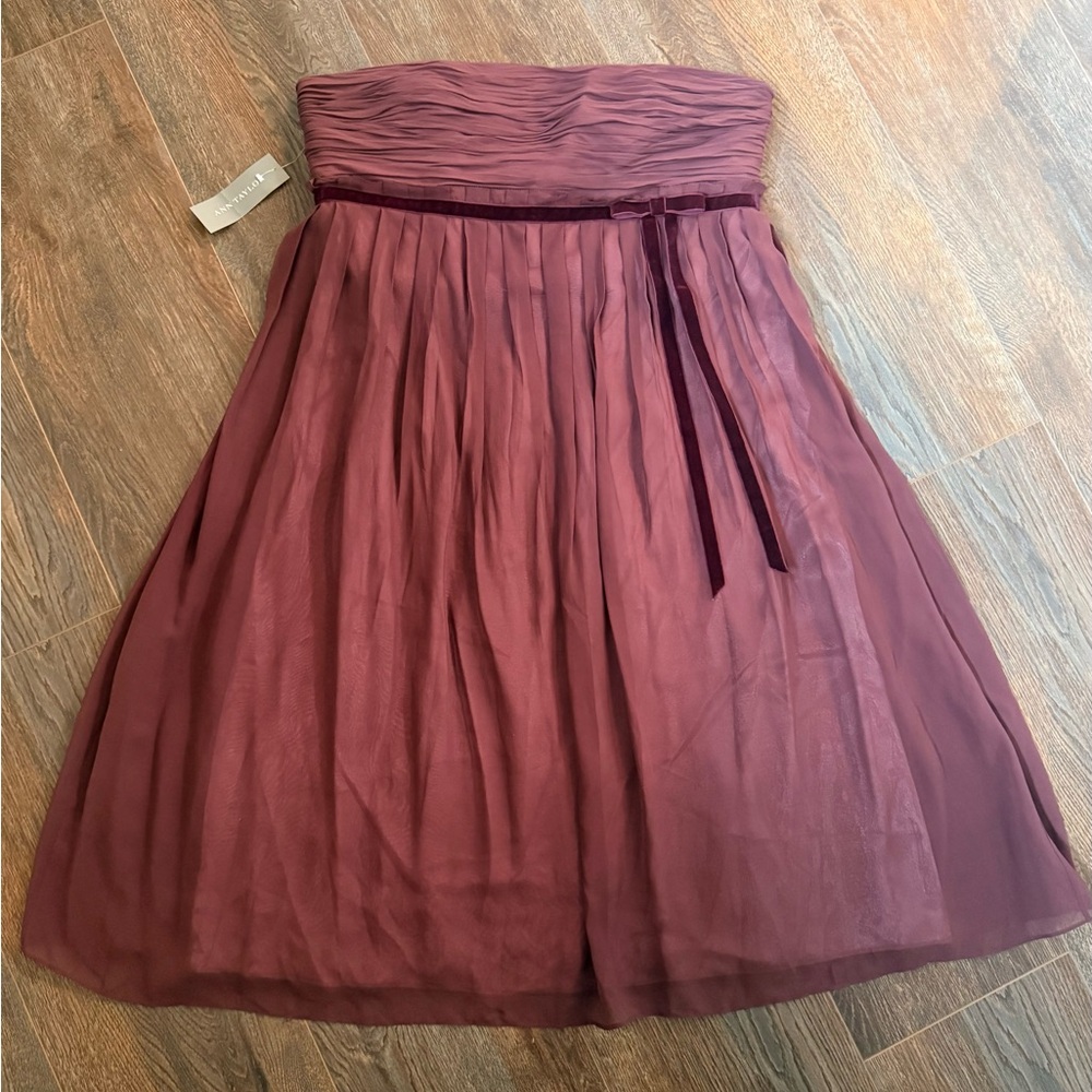 Ann Taylor Strapless Burgundy Silk Dress